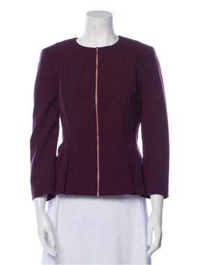 Ted Baker London Peplum Zippered Blazer Deep Plum Rose Gold Ted Size 3 US 8 NEW